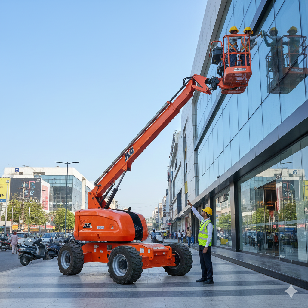 Team reviewing boom lift options based on site conditions